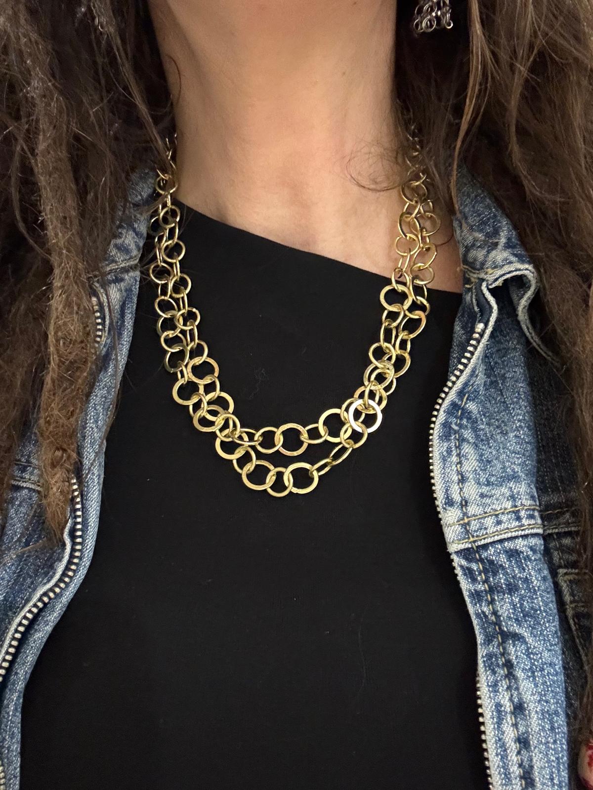 COLLANA CERCHI TONDI E PIATTI OTTONE