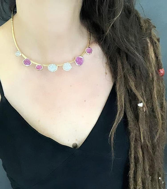 COLLANA TINA KOTSONI ART JEWELLERY - BRONZO - GEODI DI CRISTALLO