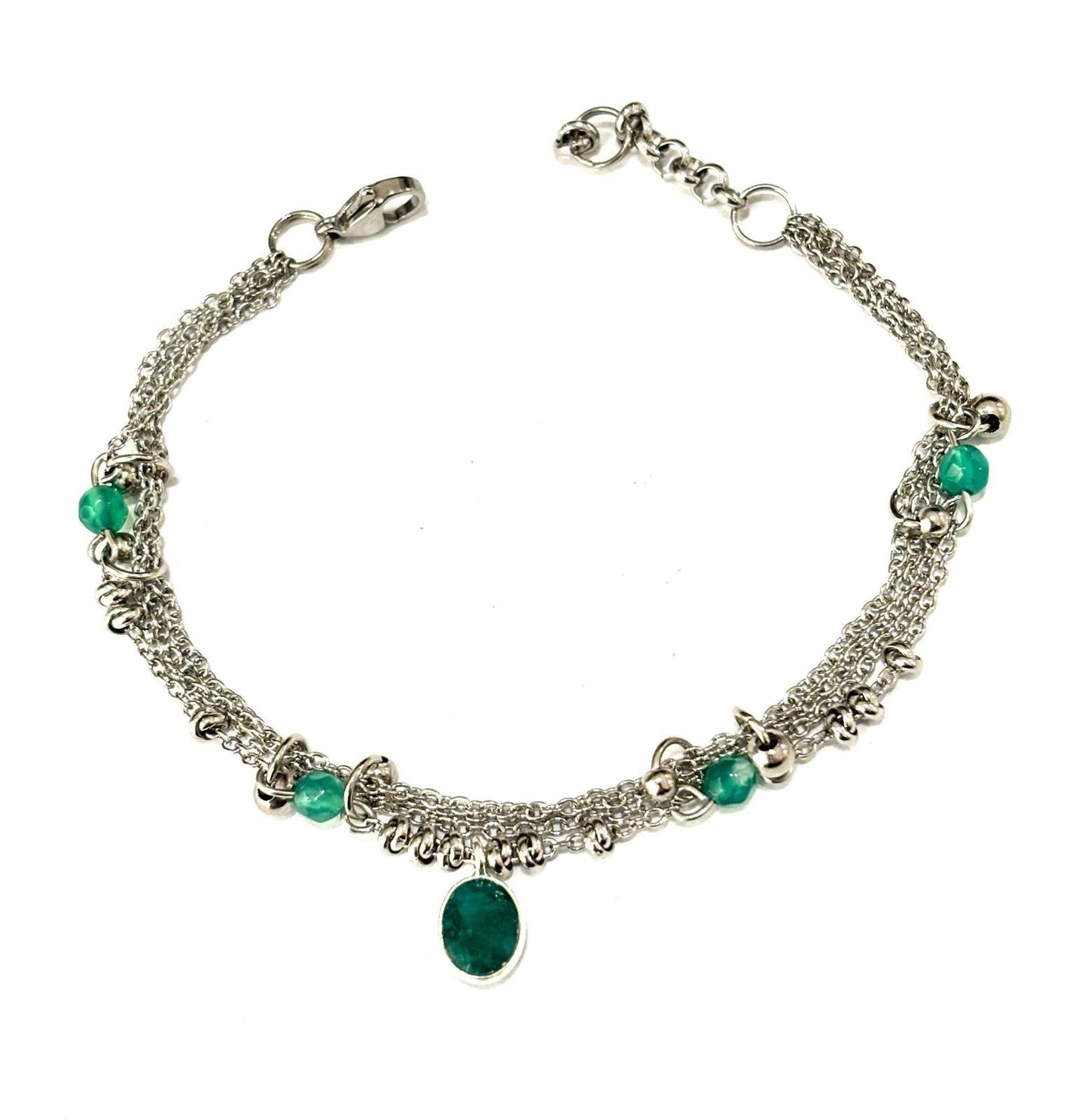 BRACCIALE MULTIFILO ACCIAIO - PIETRE NATURALI - CIONDOLO PIETRA NATURALE ARGENTO 925