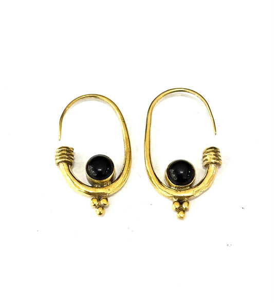 ORECCHINI OTTONE SEMI-APERTI - LABRADORITE - ONICE