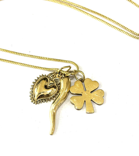 COLLANA OTTONE CON CIONDOLINI PORTAFORTUNA