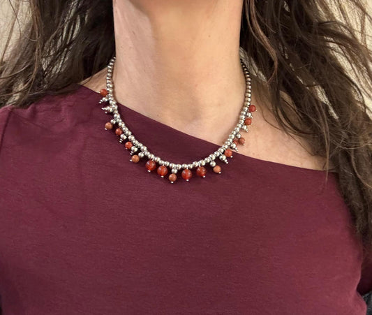 COLLANA BUBBLES ACCIAIO - CORNIOLA - DIASPRO ROSSO - PIETRA DEL SOLE