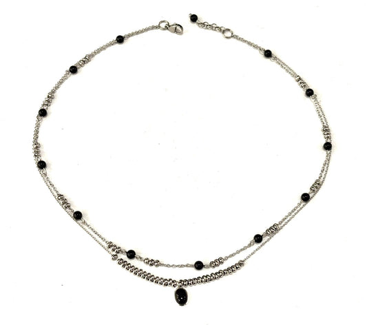 COLLANA SUPERIMPOSED ACCIAIO - ONICE - CIONDOLO ONICE ARGENTO 925