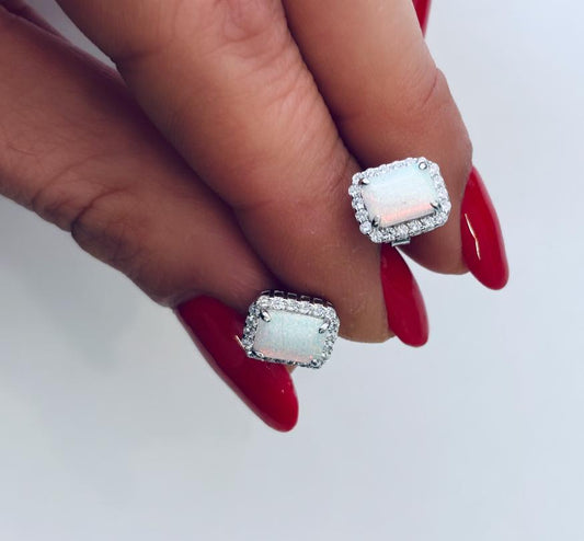 ORECCHINI RETTANGOLARI IN OPALE E ZIRCONI - ARGENTO 925