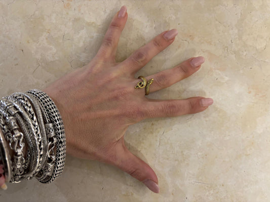 ANELLO OTTONE SERPENTE PUNTINATO - REGOLABILE