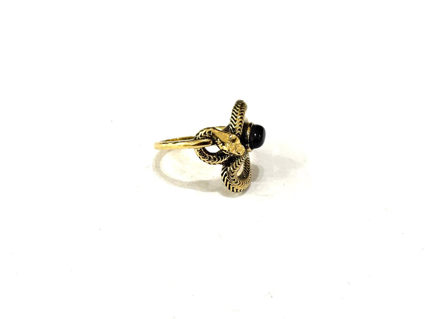 ANELLO OTTONE SERPENTE AVVOLTO - AMETISTA - ACQUAMARINA