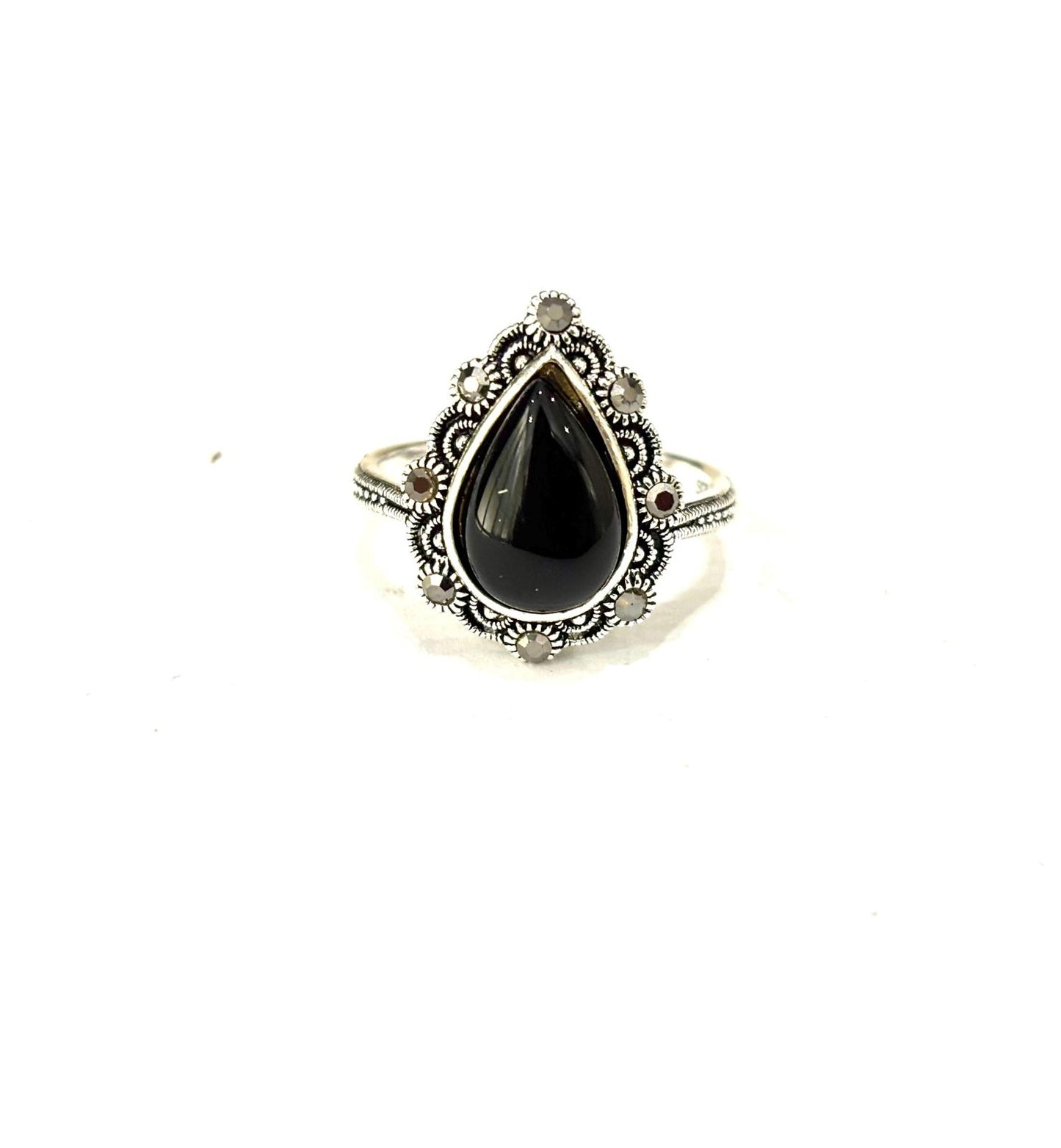 ANELLO GOCCIA ONICE CON MARCASSITE - ARGENTO 925