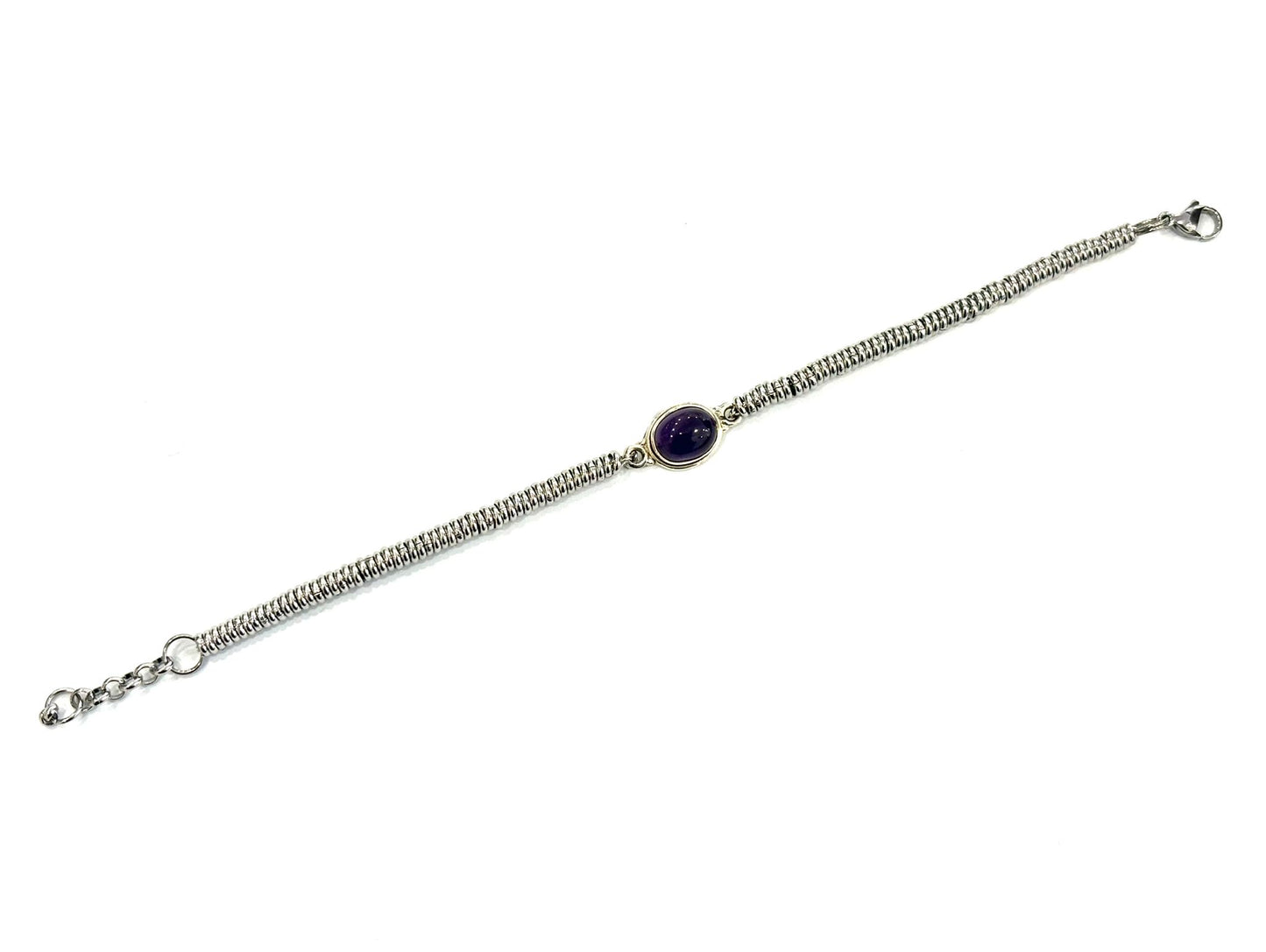 BRACCIALE ROLLERSTONE ACCIAIO - CENTRALE AMETISTA OVALE ARGENTO 925