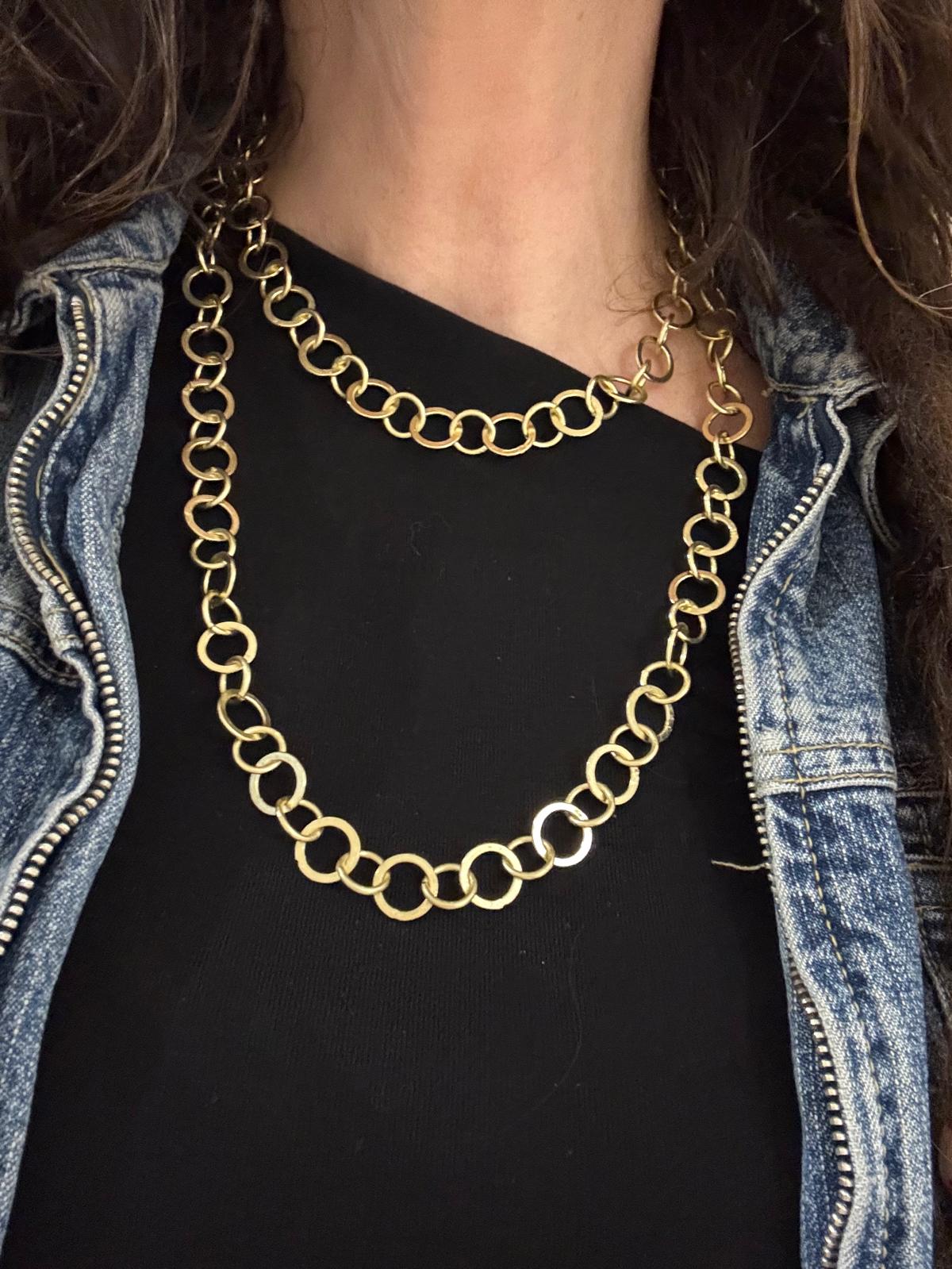 COLLANA CERCHI TONDI E PIATTI OTTONE
