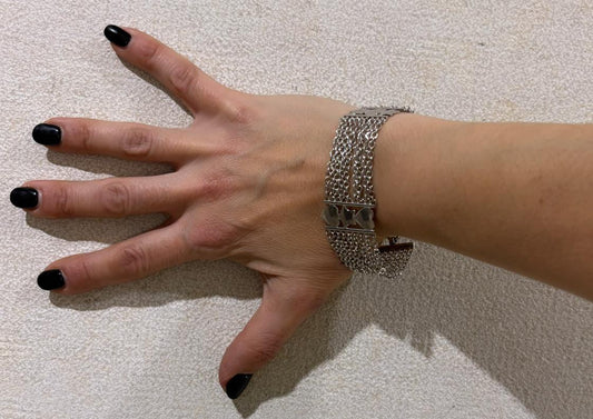 BRACCIALE ARGENTO 925 RODIO - CATENE MULTIPLE CON CUORI E STELLE