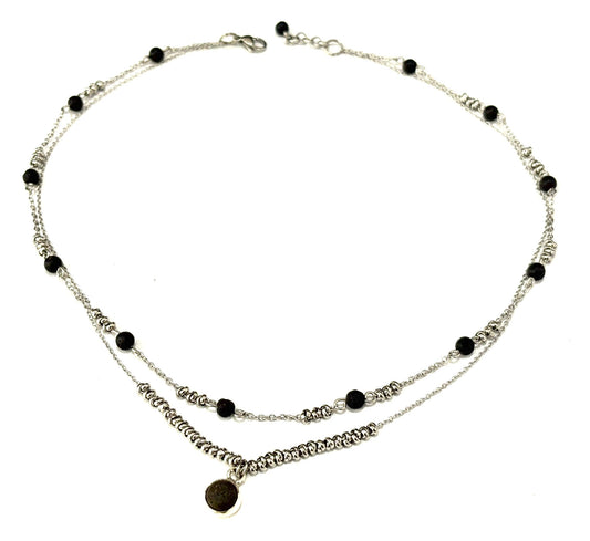 COLLANA SUPERIMPOSED ACCIAIO - PIETRA LAVICA - CIONDOLO PIETRA LAVICA ARGENTO 925