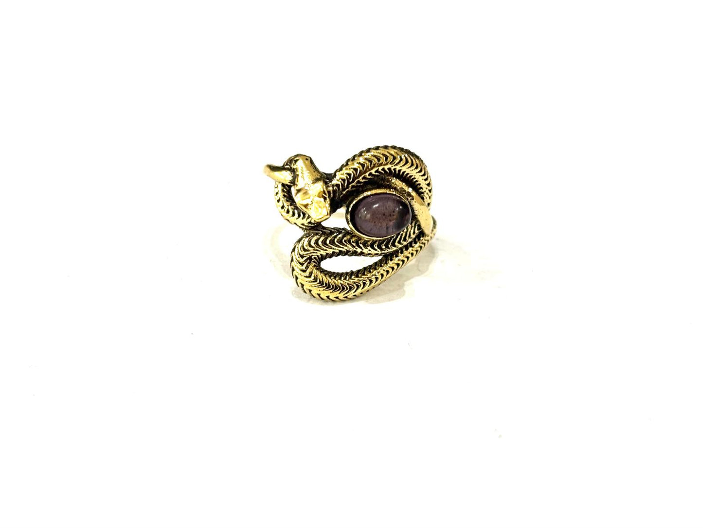 ANELLO OTTONE SERPENTE AVVOLTO - AMETISTA - ACQUAMARINA