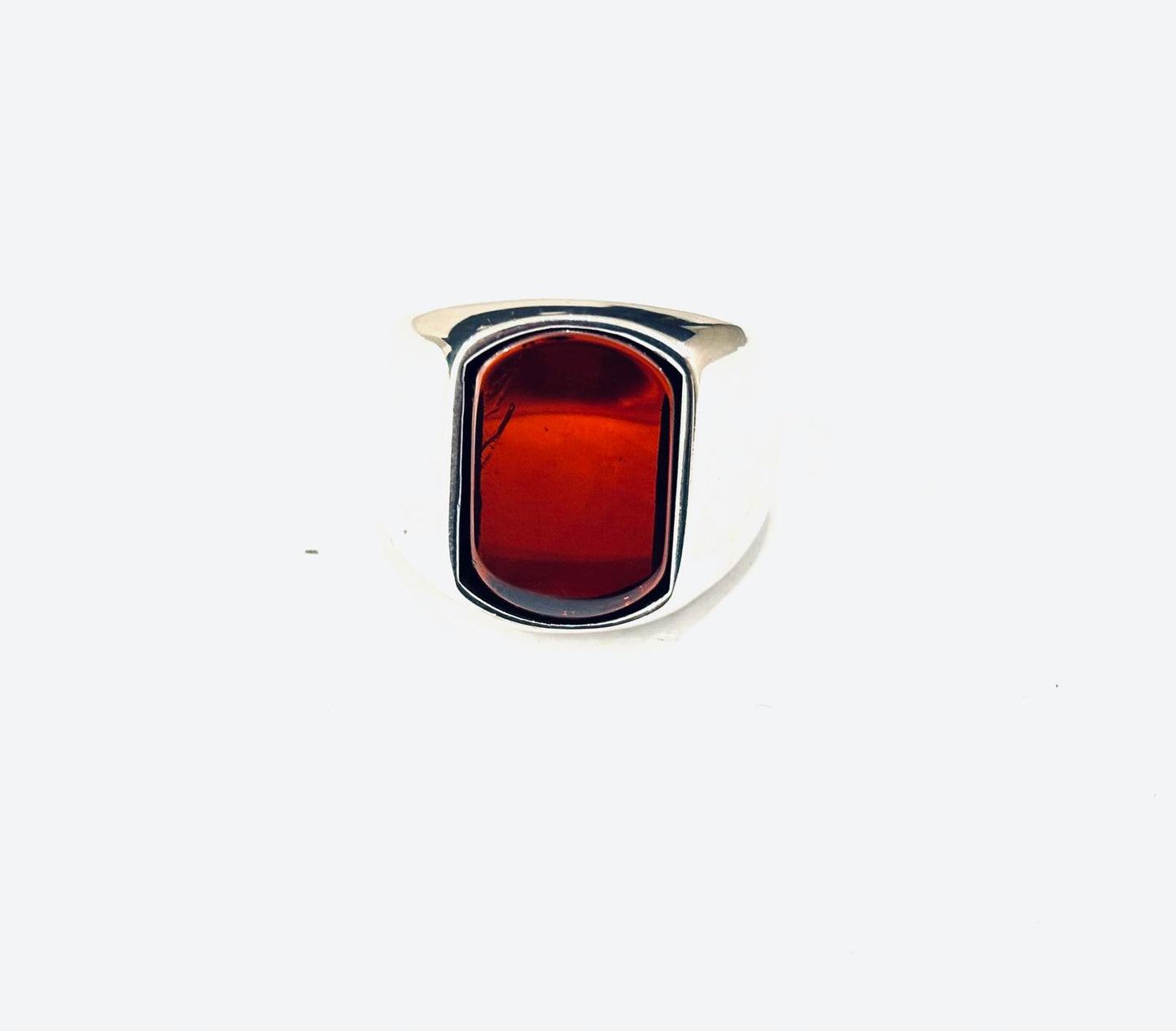 ANELLO GRANATO PIATTO RETTANGOLARE LISCIO - ARGENTO 925