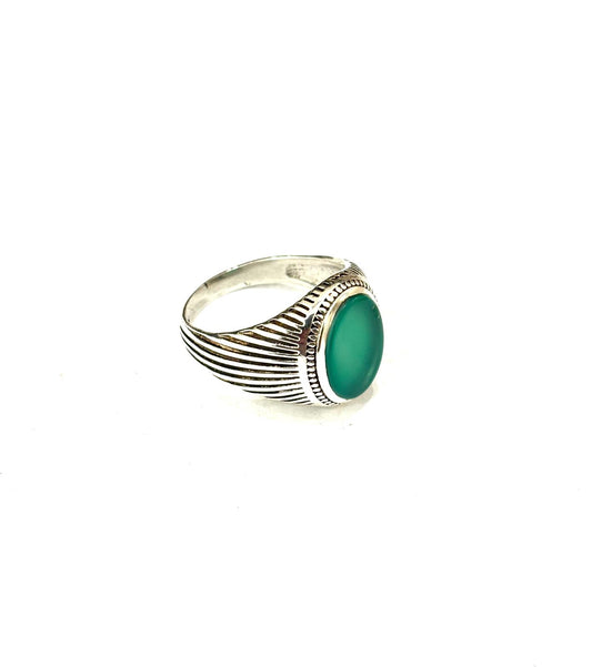 ANELLO AGATA VERDE OVALE PIATTA ARGENTO 925