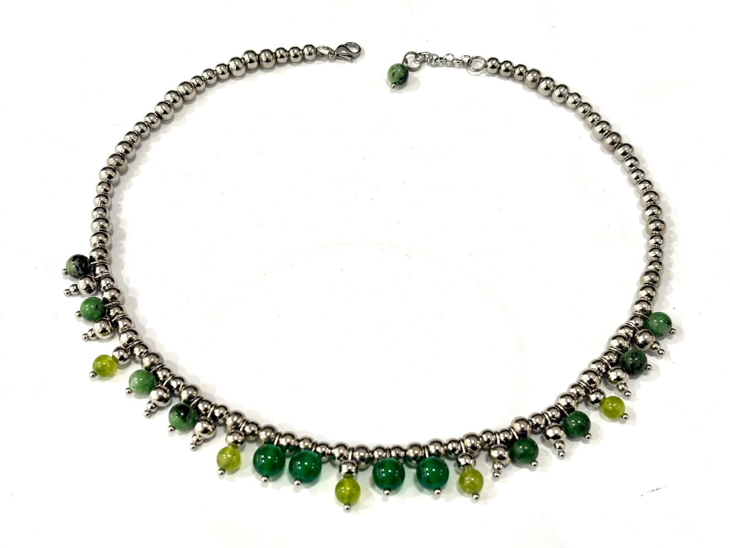 COLLANA BUBBLES ACCIAIO - GIADA, RUBY ZOISITE, PERIDOTO