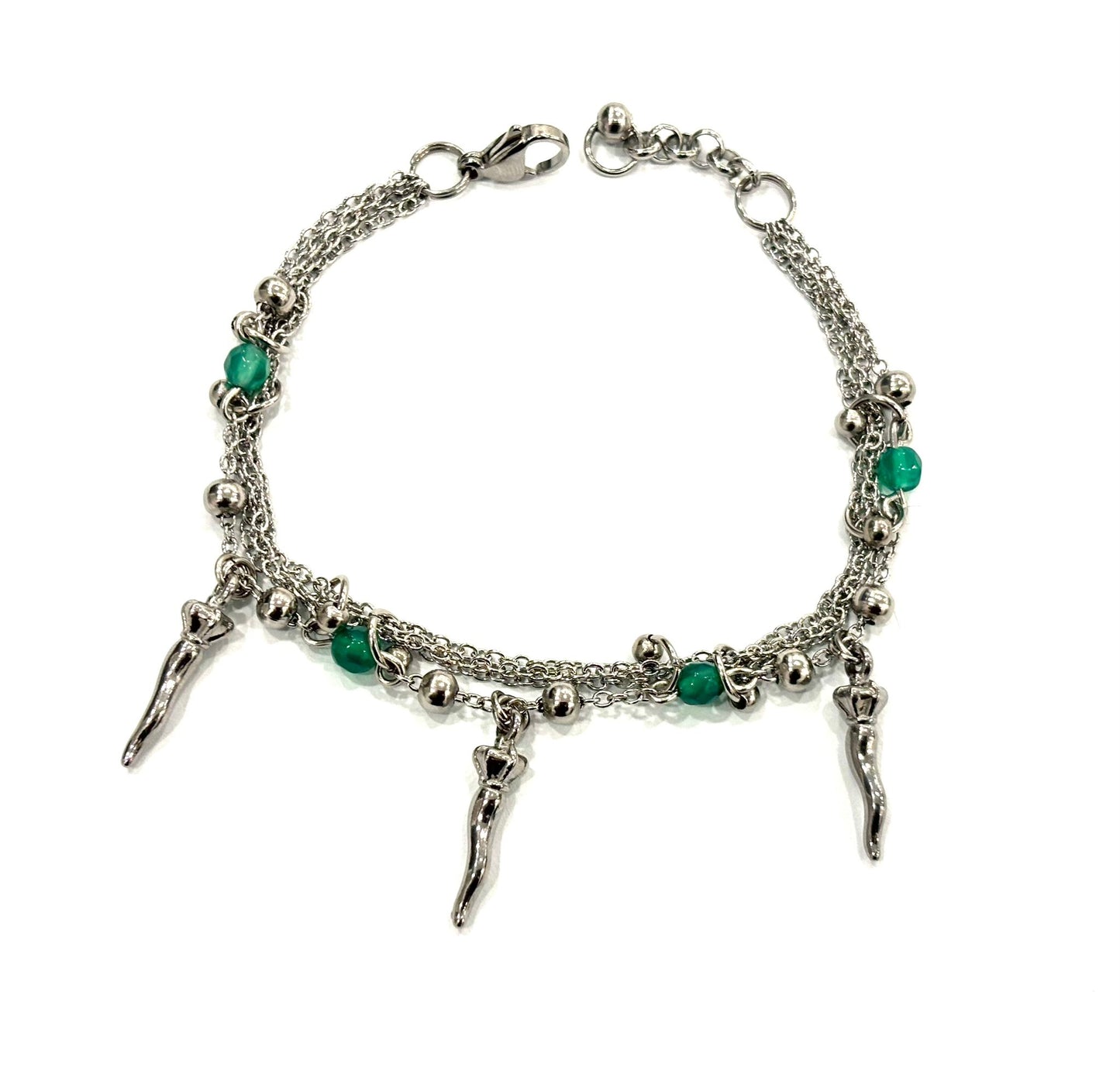 BRACCIALE MULTIFILO ACCIAIO - GIADA VERDE - CORNETTI ACCIAIO