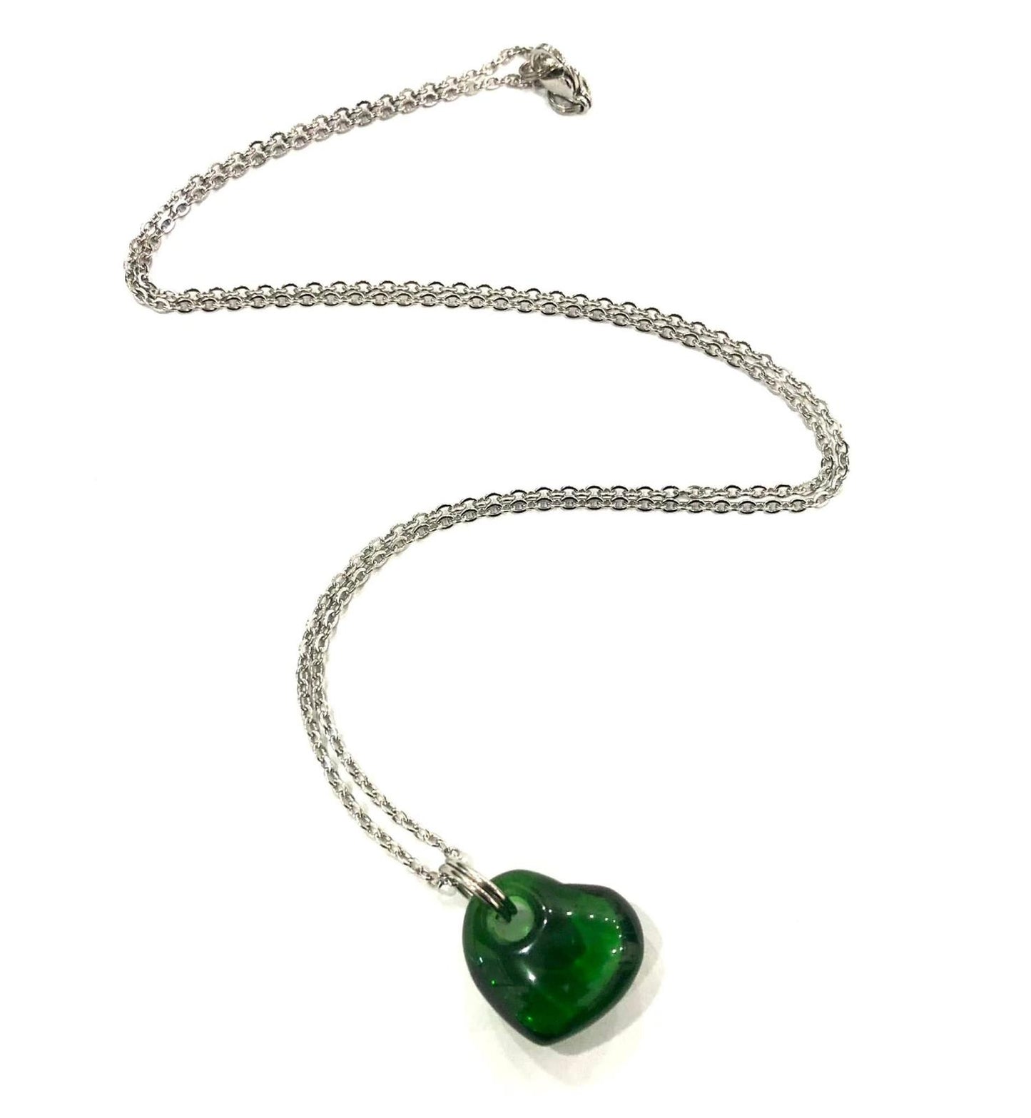 COLLANA FORZATINA ACCIAIO - CUORE GIADA