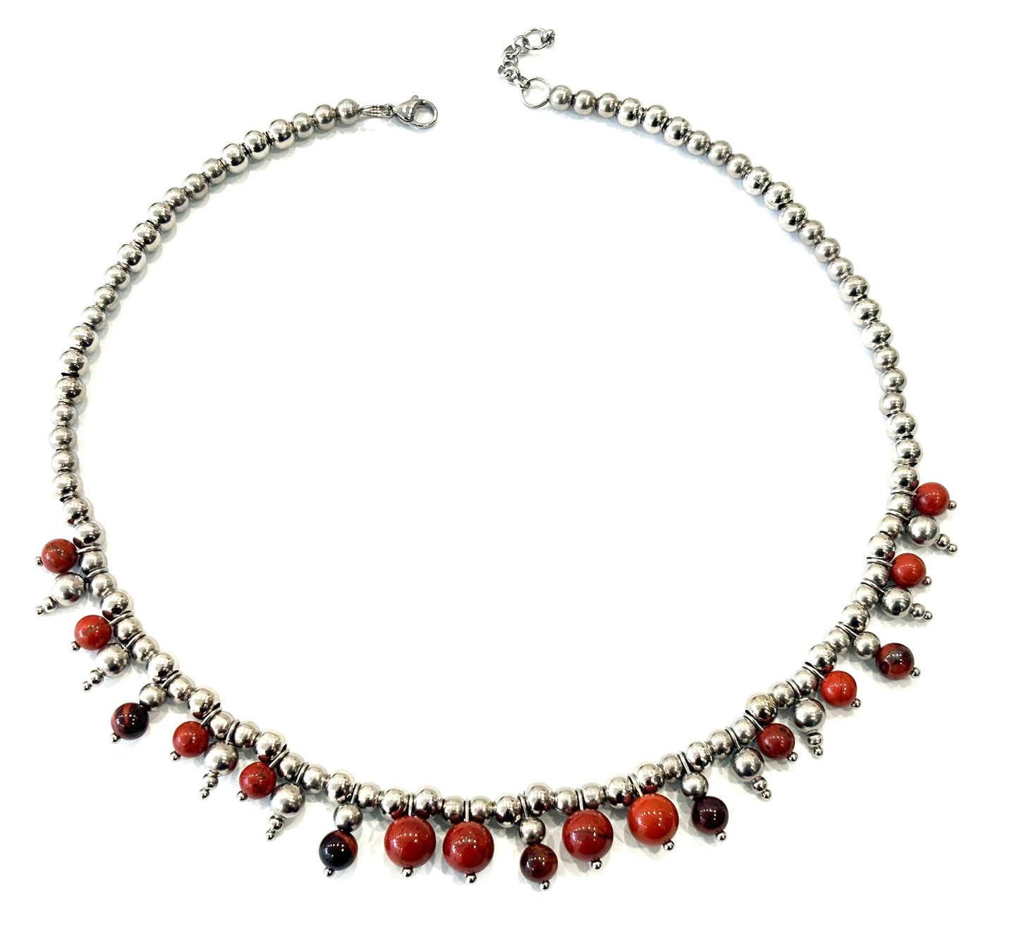 COLLANA BUBBLES ACCIAIO - DIASPRO ROSSO , OCCHIO DI TIGRE MARRONE