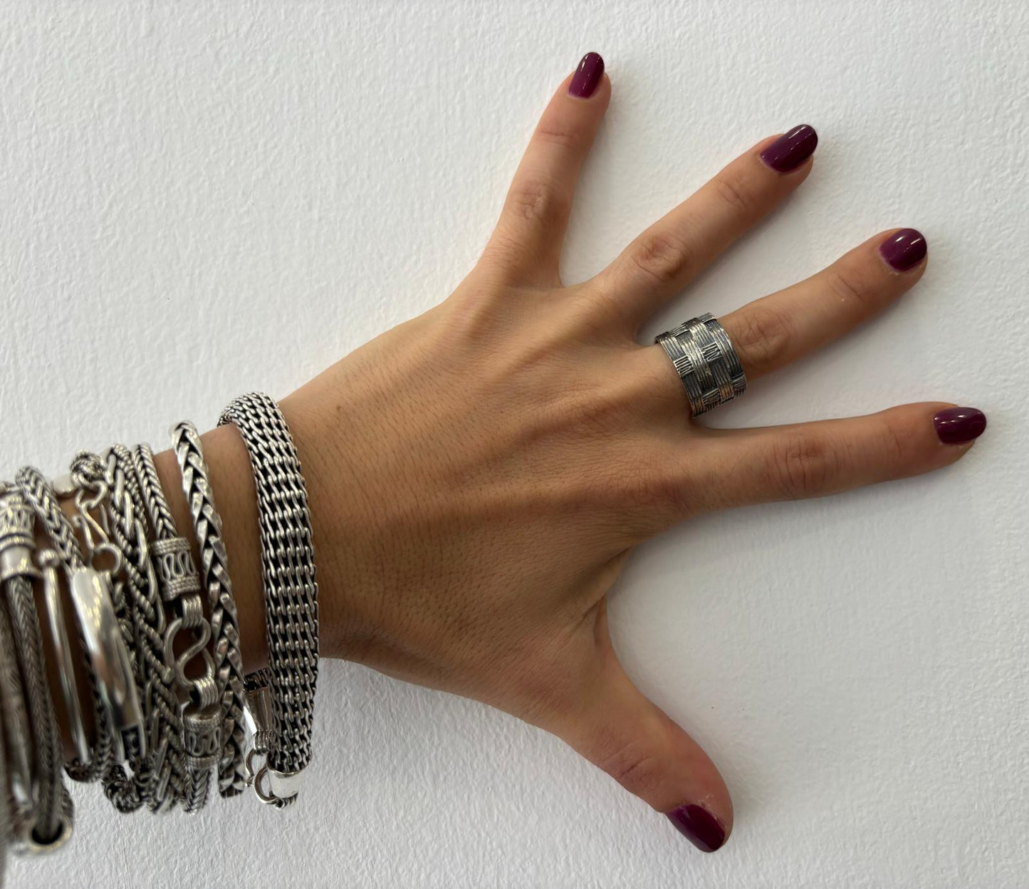 ANELLO FASCIA BAMBÙ INTRECCIATO ARGENTO 925 - REGOLABILE