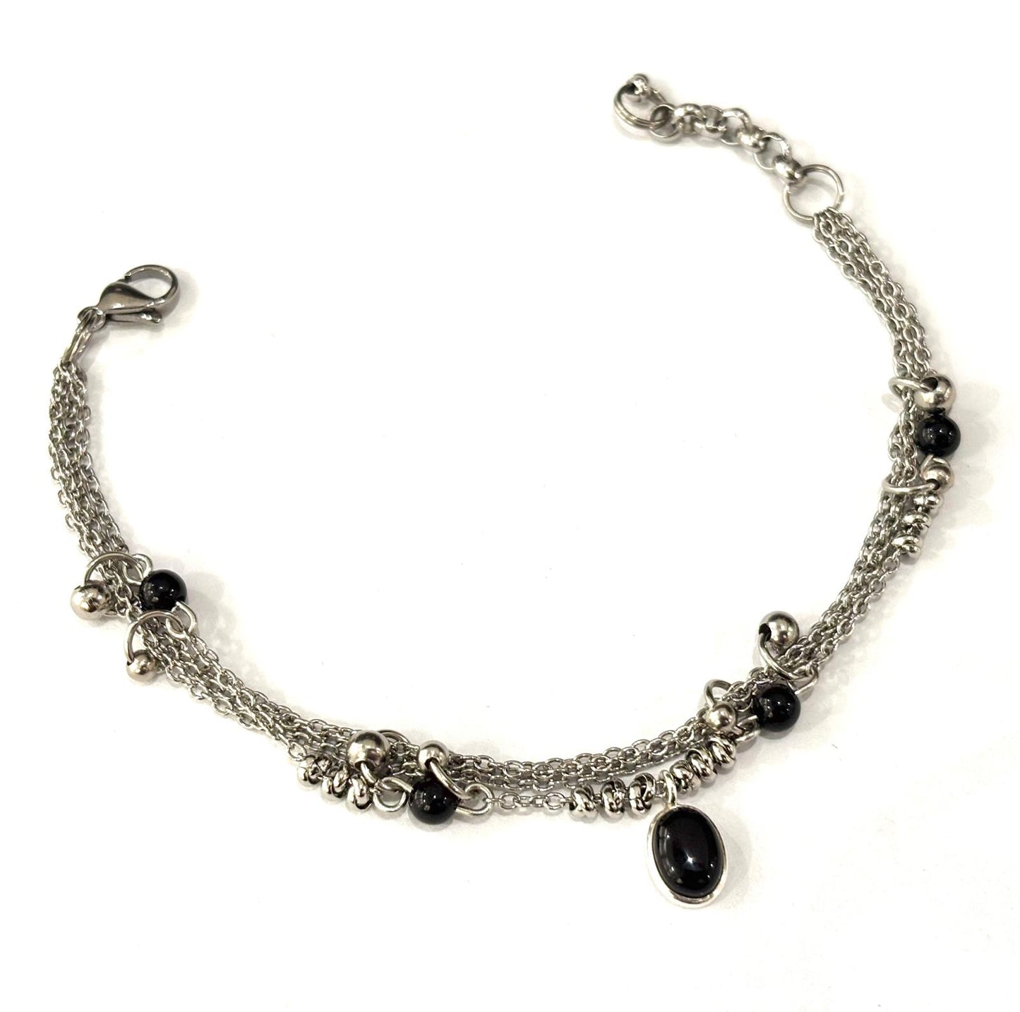 BRACCIALE MULTIFILO ACCIAIO - PIETRE NATURALI - CIONDOLO PIETRA NATURALE ARGENTO 925