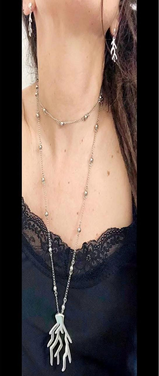 COLLANA ACCIAIO - CORALLO ARGENTO 925 RODIO