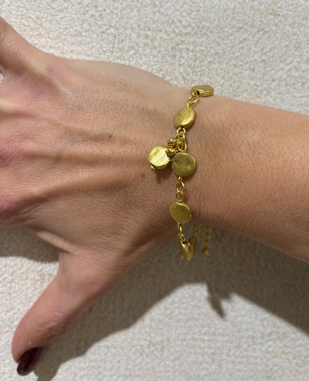 BRACCIALE OTTONE - PEPITE TONDE PIATTE SATINATE