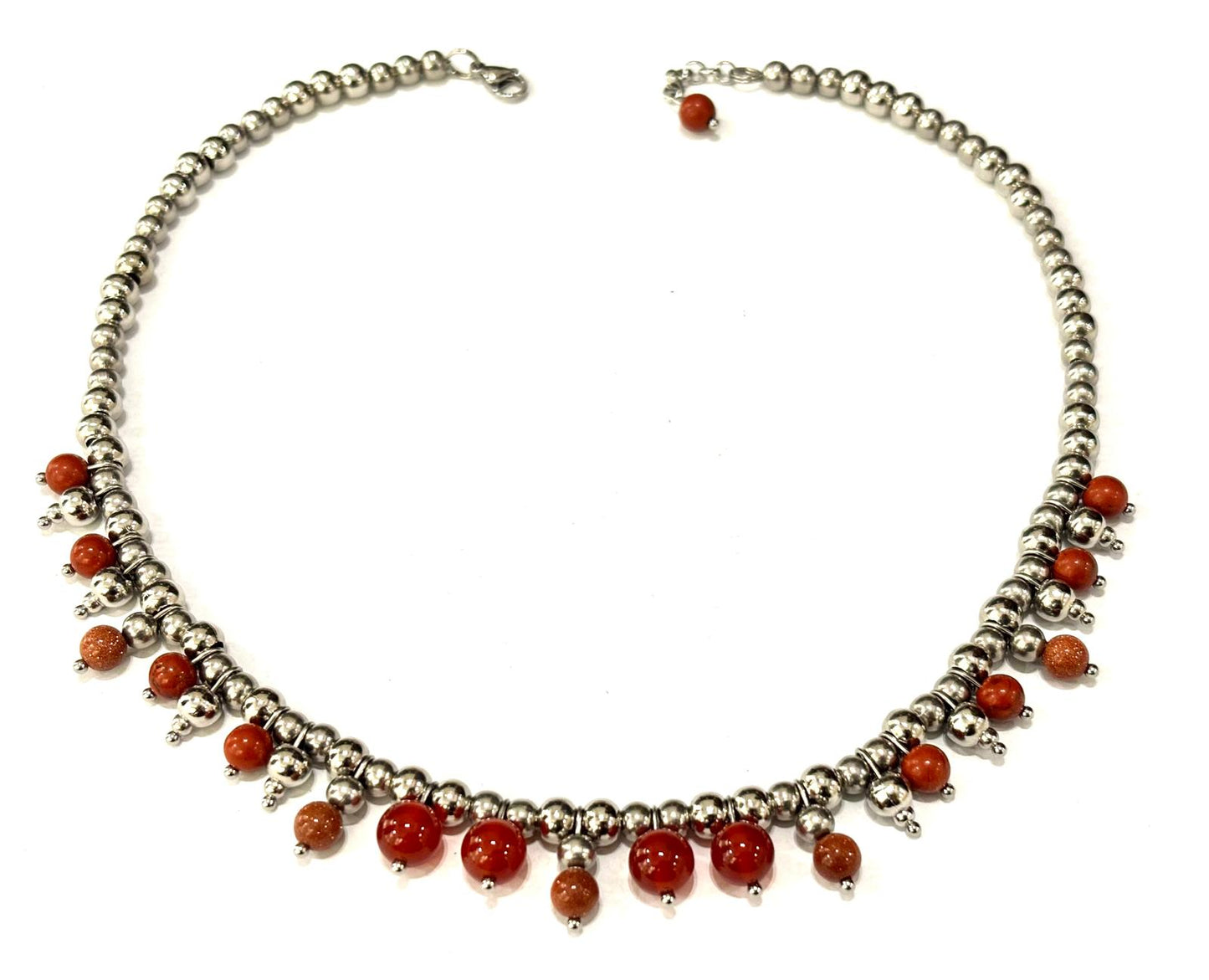 COLLANA BUBBLES ACCIAIO - CORNIOLA - DIASPRO ROSSO - PIETRA DEL SOLE