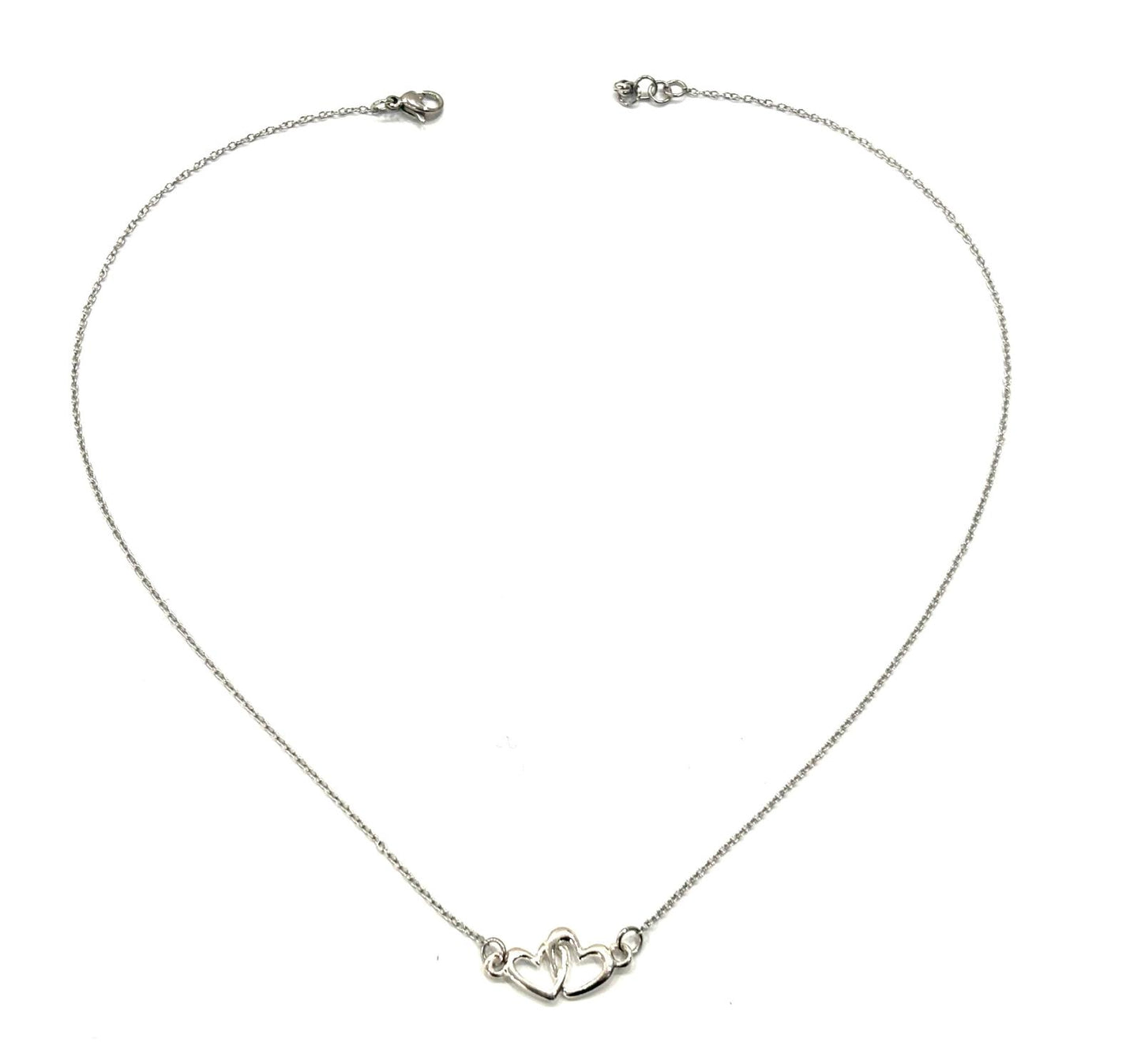 COLLANA CUORI INTRECCIATI - CATENINA ACCIAIO - CIONDOLO ARGENTO 925