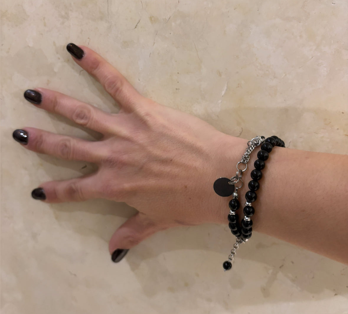 BRACCIALE DOPPIO GIRO SUTŌNCHĒN - PIETRE NATURALI 6MM - ACCIAIO