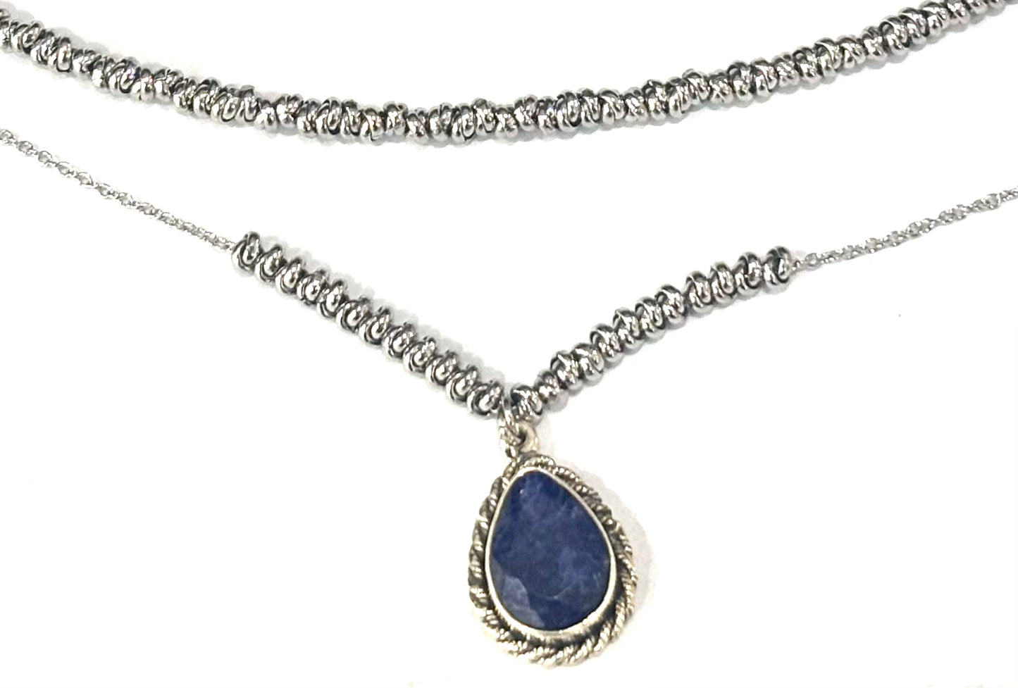 COLLANA DELICIOUS ACCIAIO - CIONDOLO GOCCIA RADICE DI ZAFFIRO