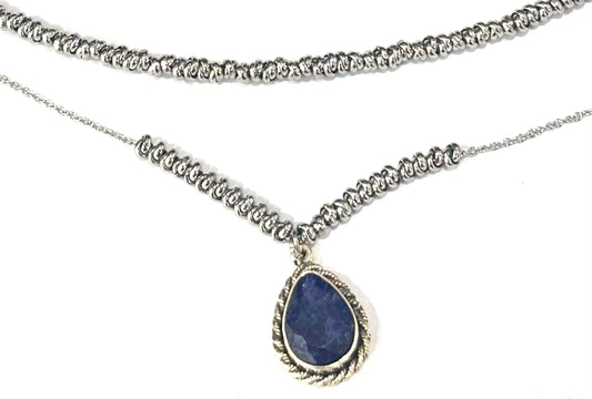 COLLANA DELICIOUS ACCIAIO - CIONDOLO GOCCIA RADICE DI ZAFFIRO