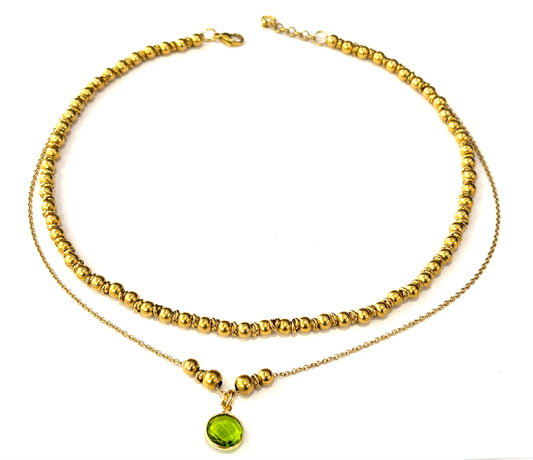COLLANA NOUN ACCIAIO GALVANICA GOLD - CIONDOLI GRANATO o PIRITE ARGENTO 925