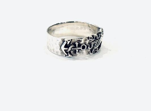 ANELLO FASCIA MARINA - INCISIONI RILIEVO - ARGENTO 925