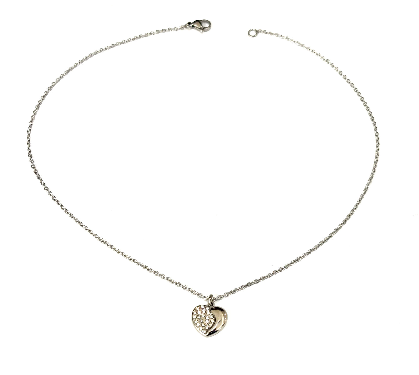 COLLANA ACCIAIO - PENDENTE CUORE ACCIAIO CON STRASS