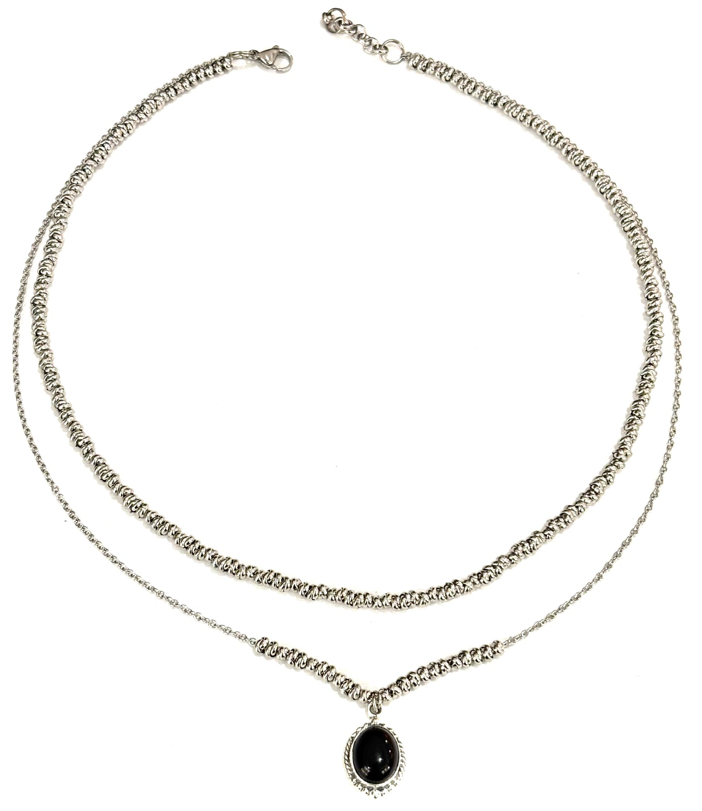 COLLANA DELICIOUS ACCIAIO - CIONDOLO ONICE OVALE ARGENTO 925