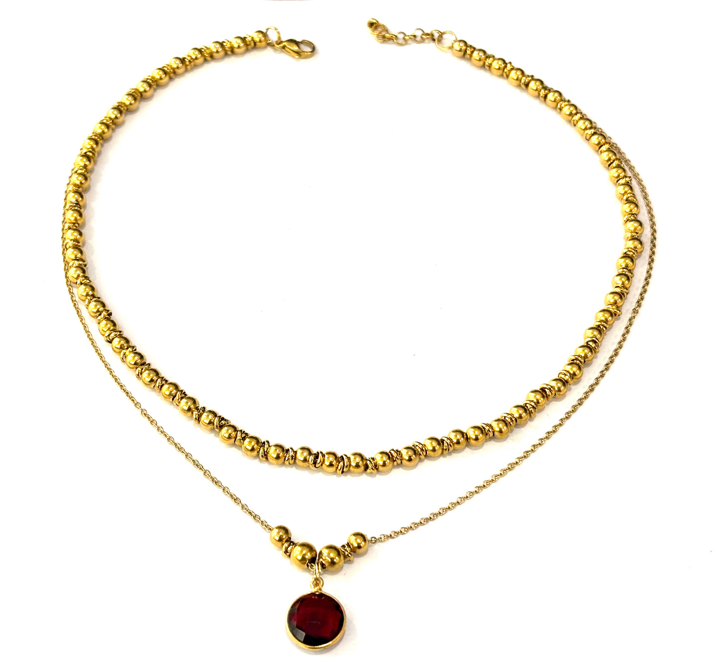 COLLANA NOUN ACCIAIO GALVANICA GOLD - CIONDOLI GRANATO o PIRITE ARGENTO 925