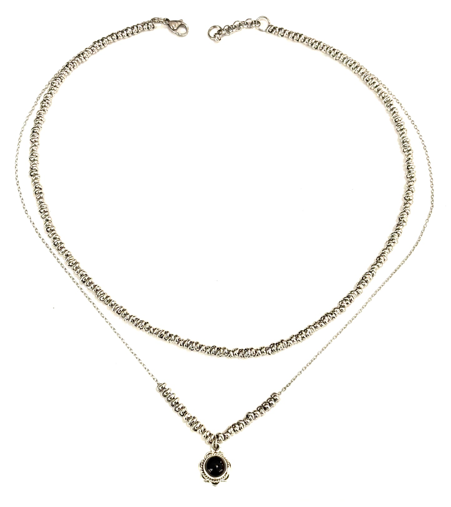 COLLANA DELICIOUS ACCIAIO - FIORE ONICE TONDO ARGENTO 925