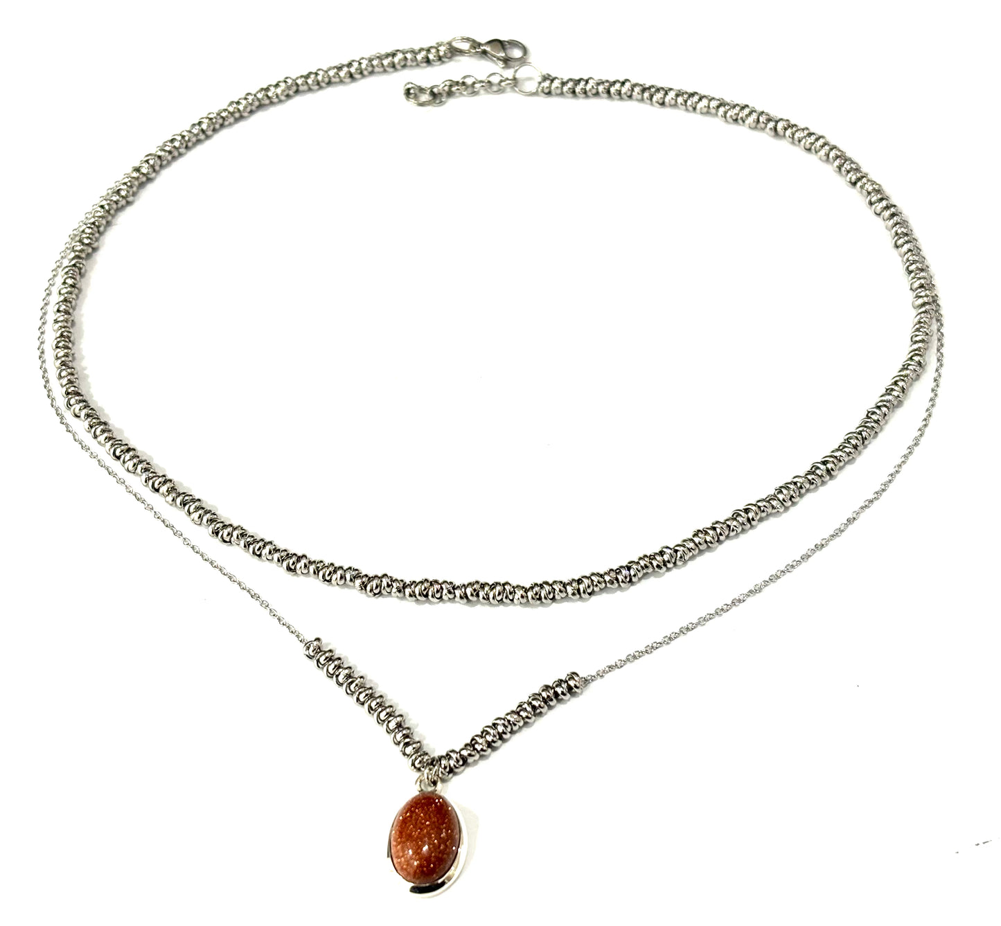 COLLANA DELICIOUS ACCIAIO - CIONDOLO PIETRA DEL SOLE OVALE - ARGENTO 925