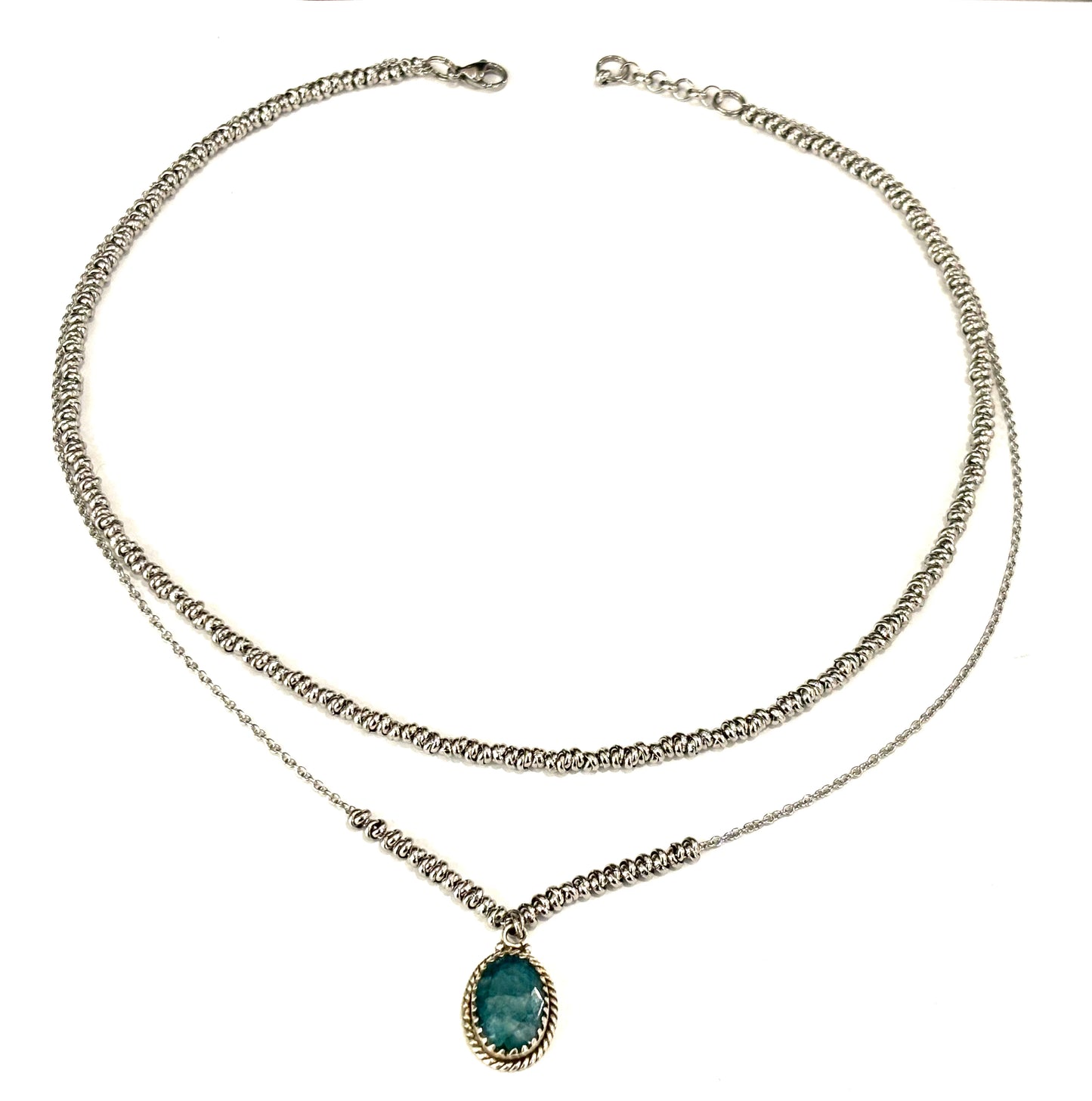 COLLANA DELICIOUS ACCIAIO - CIONDOLO GIADA SFACCETTATA OVALE - ARGENTO 925