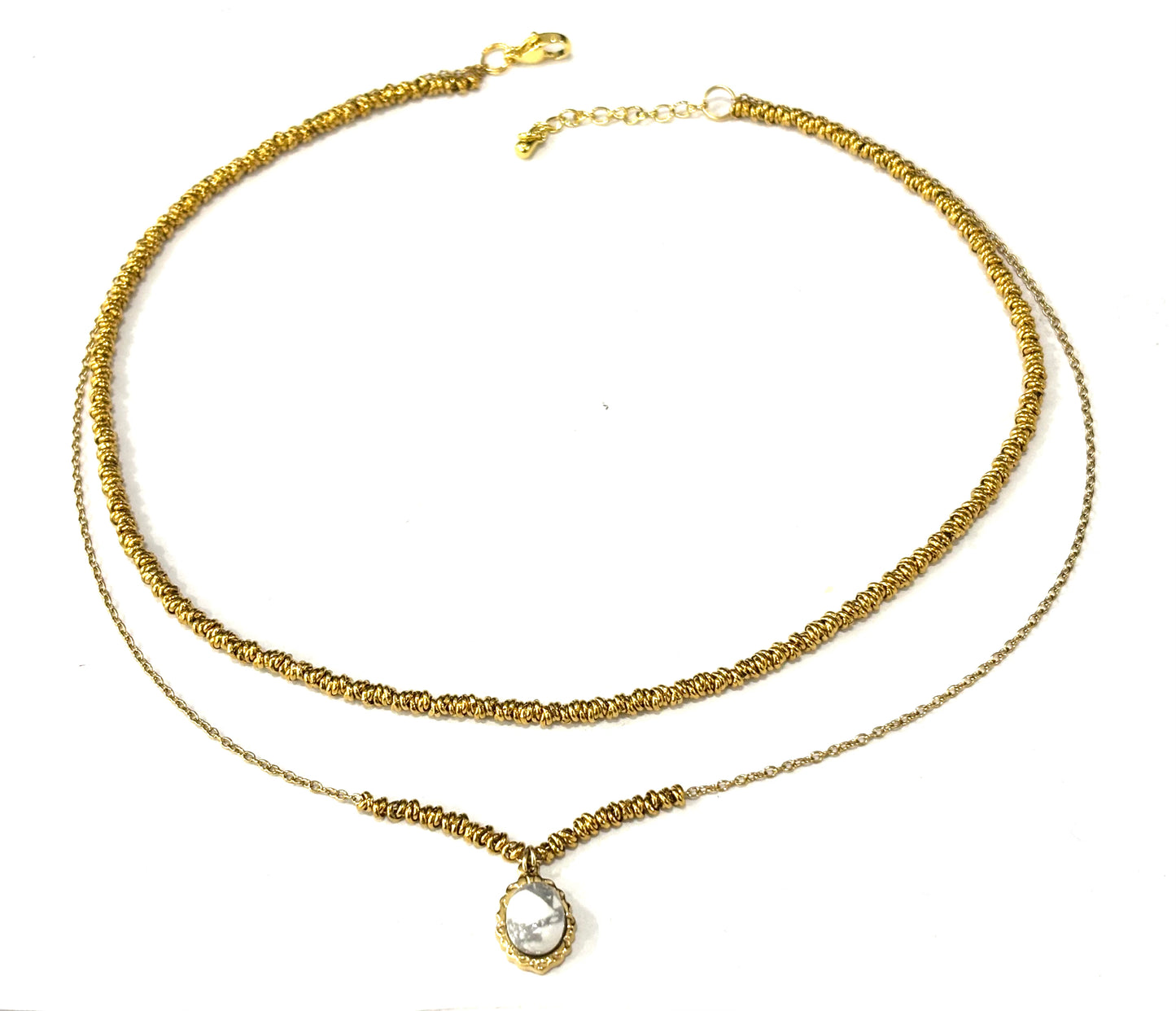 COLLANA DELICIOUS ACCIAIO PVD GOLD - CIONDOLO PIETRE NATURALI OVALE ACCIAO PVD GOLD