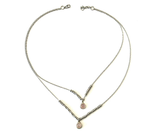 COLLANA SEMPLICITY ACCIAIO - CIONDOLI QUARZO ROSA ARGENTO 925