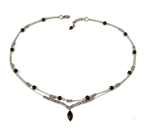 COLLANA SUPERIMPOSED ACCIAIO - GRANATO - CIONDOLO GRANATO ARGENTO 925