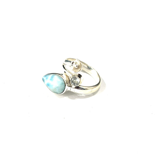 ANELLO LARIMAR GOCCIA - ACQUAMARINA SFACCETTATA TONDA - ARGENTO 925
