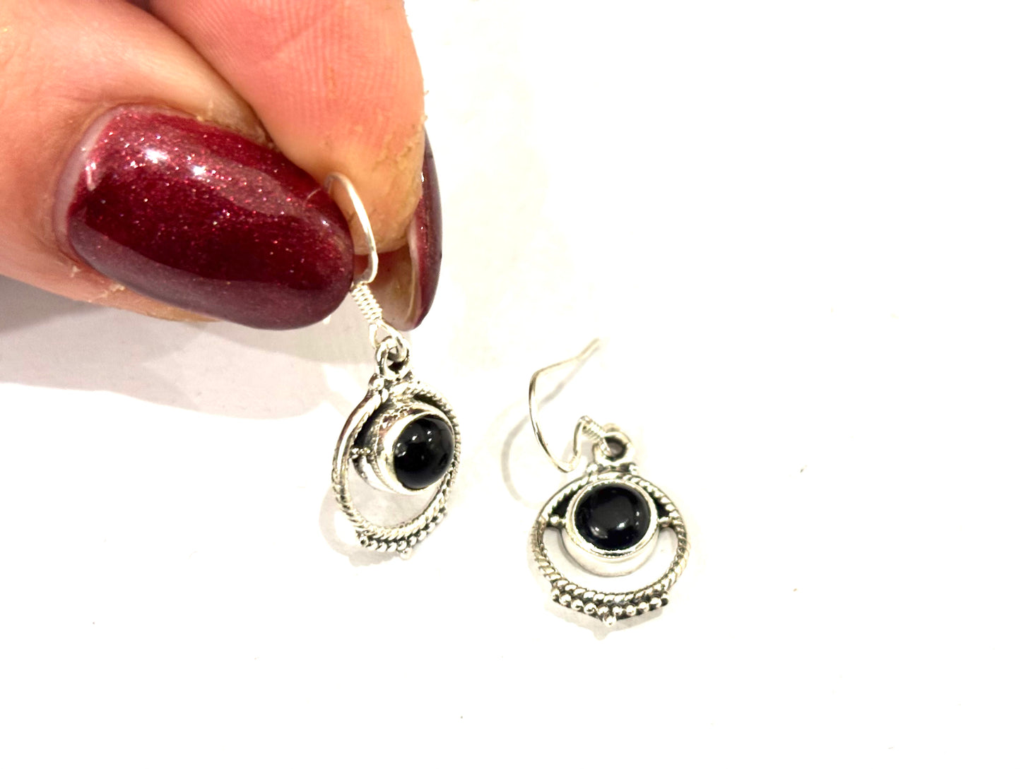 ORECCHINI PENDENTI ONICE TONDO - ARGENTO 926