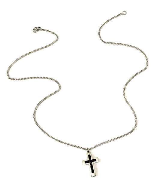 COLLANA CROCE STRASS - CATENINA GROUMETTE ACCIAIO - CIONDOLO CROCE ACCIAIO E STRASS