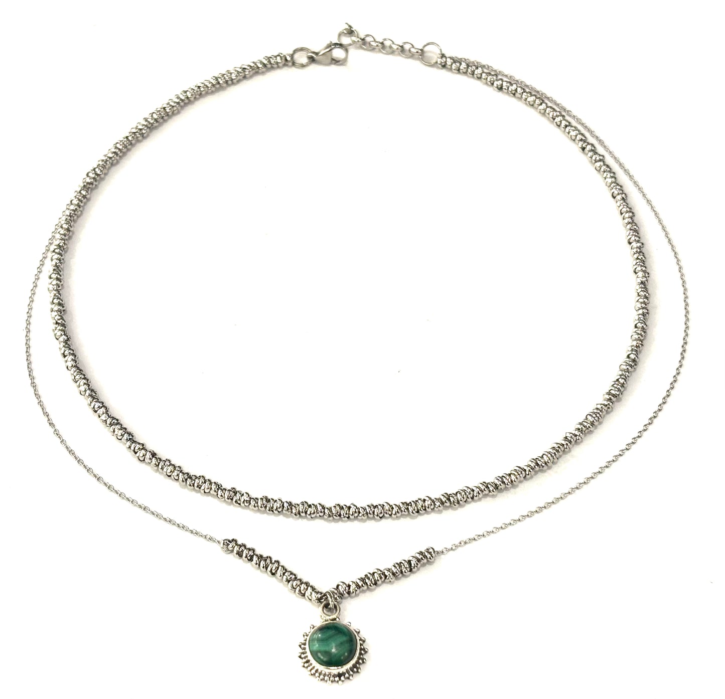 COLLANA DELICIOUS ACCIAIO - CIONDOLO MALACHITE ARGENTO 925