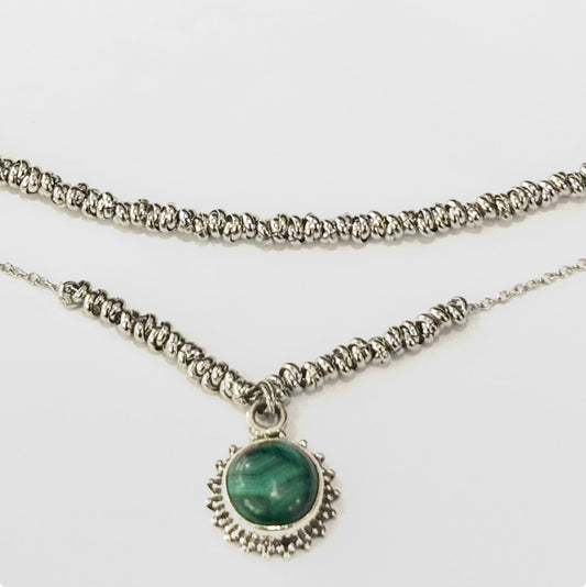 COLLANA DELICIOUS ACCIAIO - CIONDOLO MALACHITE ARGENTO 925