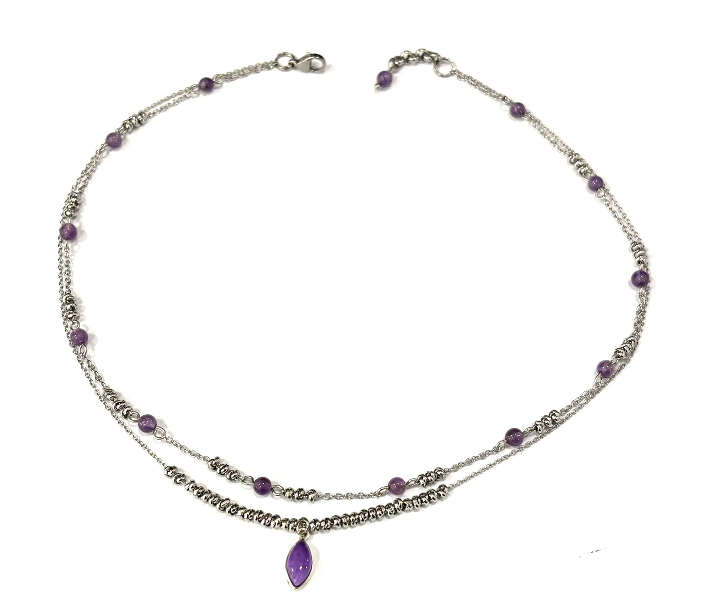 COLLANA SUPERIMPOSED ACCIAIO - AMETISTA - CIONDOLO AMETISTA ARGENTO 925