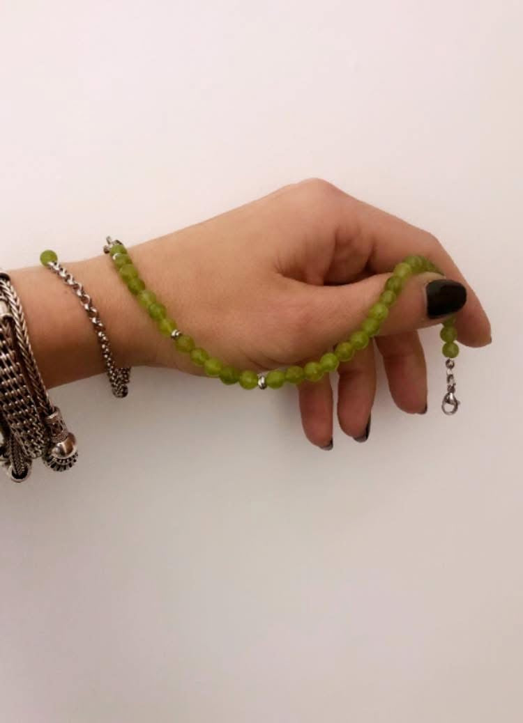 BRACCIALE DOPPIO GIRO SUTŌNCHĒN - PERIDOTO SFACCETTATO 6MM - ACCIAIO