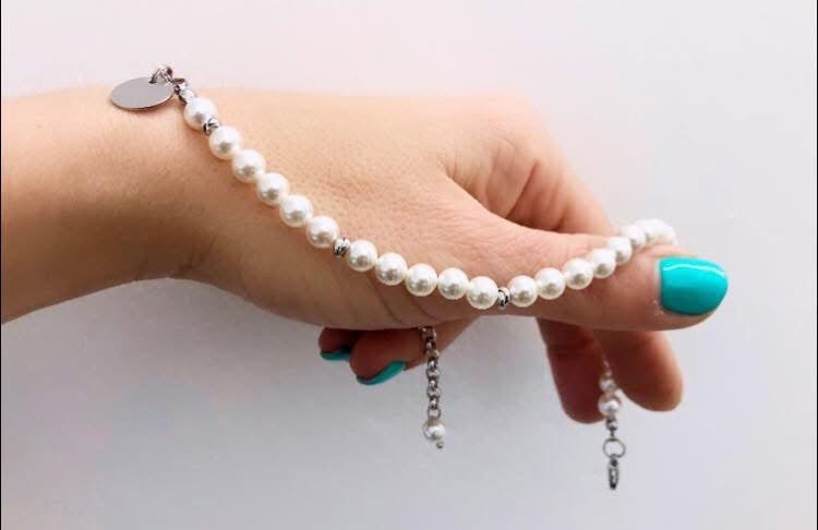 BRACCIALE DOPPIO GIRO SUTŌNCHĒN - PERLE di MAIORCA 6mm - ACCIAIO